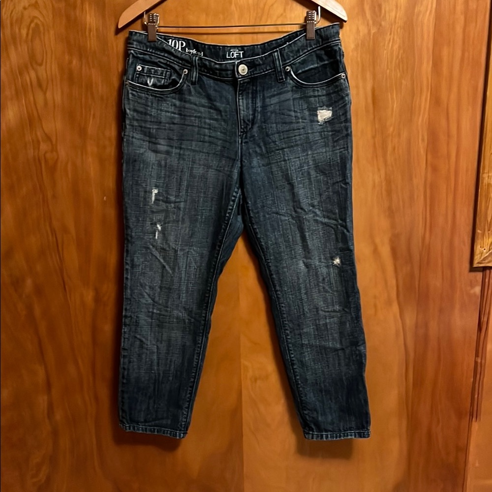 LOFT Blue Ankle Cropped Jeans with Distressing